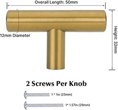 Goldenwarm 5Pack Single Hole Gold Cabinet Knobs and Pulls Door 2″ Brushed Brass