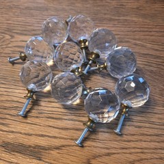 10 Brass Crystal Lucite Ball Faceted Knobs Glass Pulls Drawers Cabinets