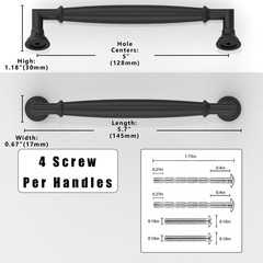Asimerdeco 10 Pack Matte Black Cabinet Pulls 5 Inch(128mm) Kitchen Cabinet Handl