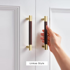 15 Pack 5″ Brown Leather & Gold Cabinet Pulls & Knobs for Stylish Kitchens