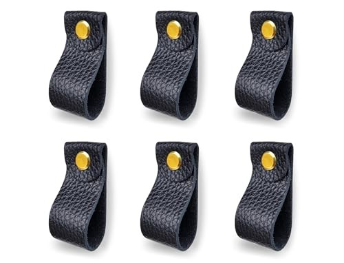 Leather Drawer Pulls, Dresser Knobs and Cabinet Handles – Leather Black 6 Pcs