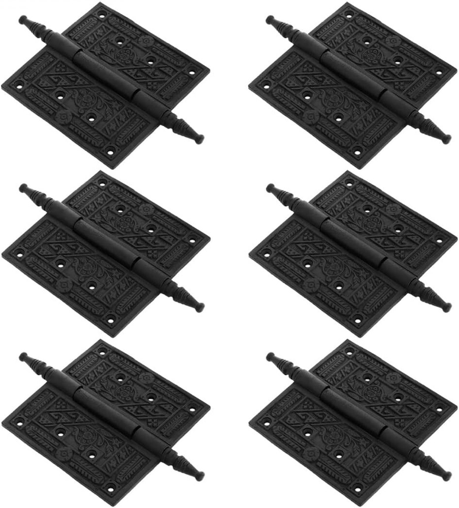 Black Wrought Iron Cabinet Hinges, 7.5 In. Victorian Steeple Tip, Pack of 6