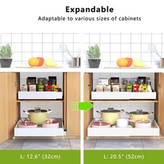 2 Pack Pull Out Cabinet Organizer 21″ 21″D x12.4″-20.47″W (2 Pack), White