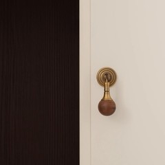 Vintage Handmade Round Knob – Solid Walnut & Brass Pull for Cabinet Drawer