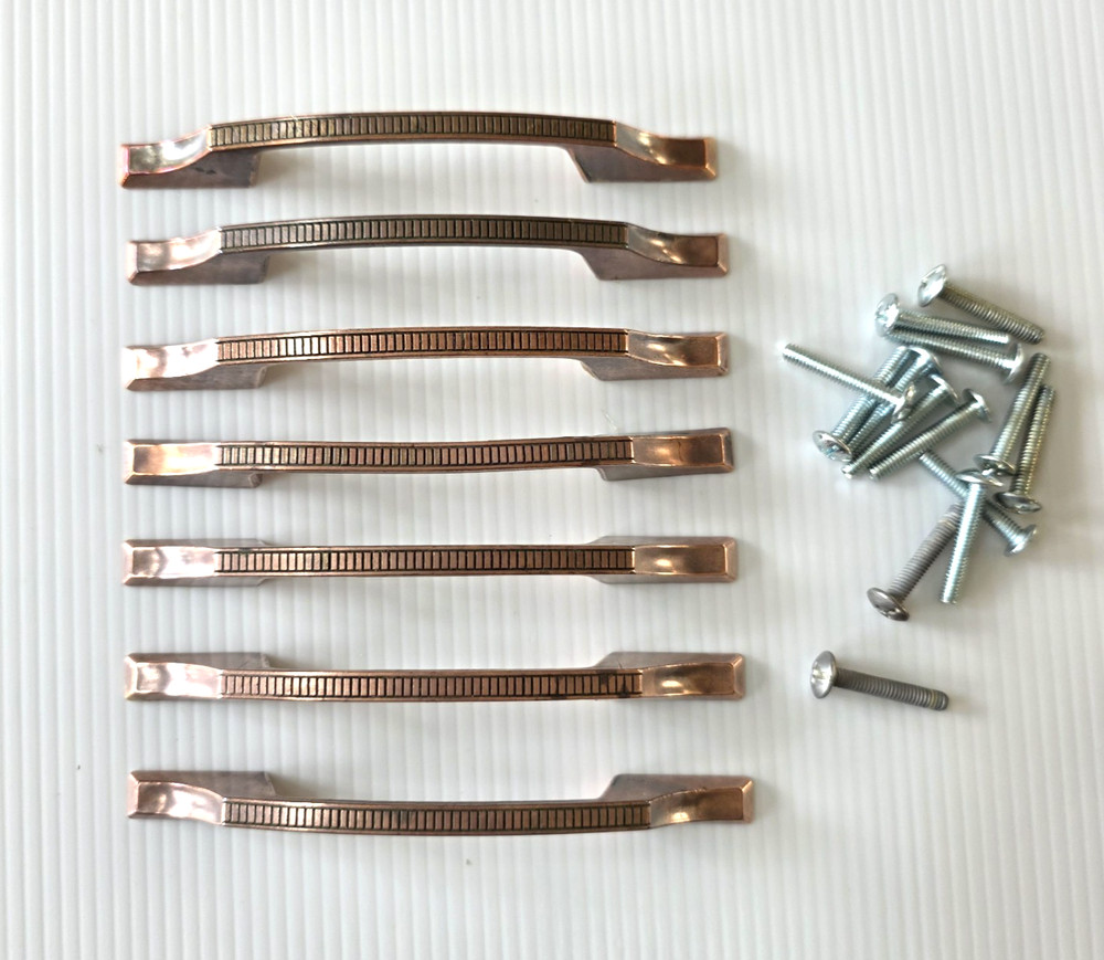Lot of 7 Vtg Amerock Hardware Pulls Copper Color Metal Ribbed 3″ Center 1960’s