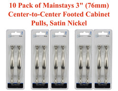 10 Pack of Mainstays 3″ Center-to-Center Footed Cabinet Pulls, Satin Nickel, New