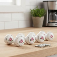 Vintage Floral Ceramic Knobs – 1-1/2 Inch Hand Painted Drawer Pulls – 6 Pack