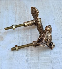 1 Antique Gold Bird On Branch Metal Drawer Pull Cottage Nature Metallic Handle