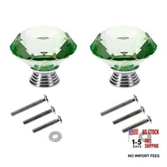40mm/1.57inch Crystal Knob, 2PCS Diamond Pull Handle, Furniture Hardware Green