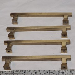 Lot of (8) Gold Square Brushed Satin Brass Cabinet Handles Pulls with (4) Knobs