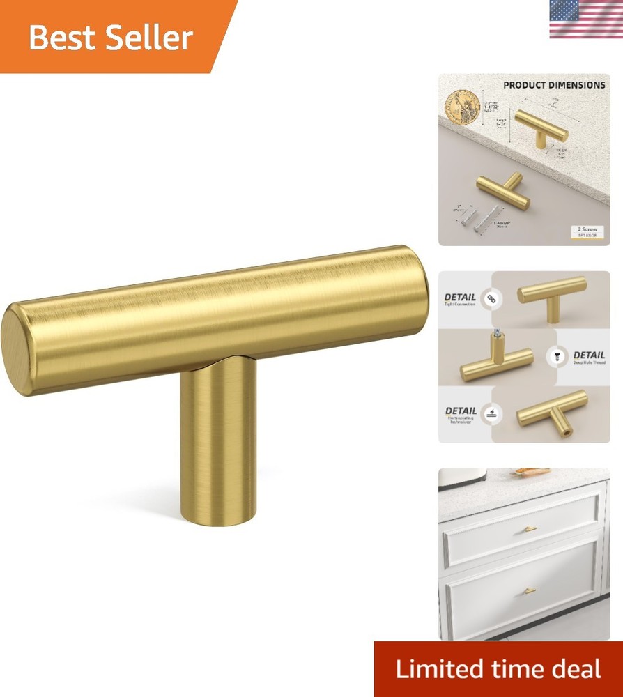 Stunning Brushed Brass Cabinet Knobs – 10 Pack T-Shaped Handles for Cabinets