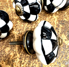 2 Checkered Ceramic Courtly Check Knobs Cabinet Pulls Furniture Hardware Childs
