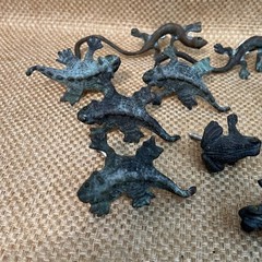 Lot of 13 Mexican Verdigris Metal Southwestern Drawer Pulls Frog Turtle Lizard