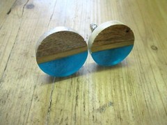 10 WOOD KNOBS ROUND DRAWER PULLS HANDLE KITCHEN BATHROOM MID CENTURY TURQUOISE