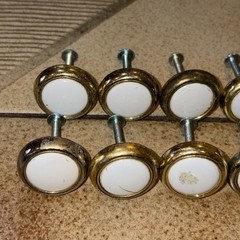 16-Qty Brass and White Ceramic Porcelain Drawer Pull Cabinet Knob 1.20” Diameter
