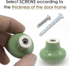 10pcs Green Ceramic Cabinet Knobs 32mm Round Drawer Pulls with Screws Set