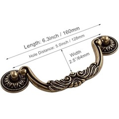 6PCS Antique Bronze Drop Bail Pulls,Vintage Carved Large 5″ Hole Centers