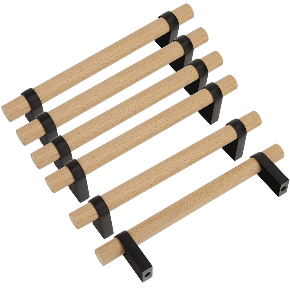 luluxing 6Pcs Wood Cabinet Handles and Pulls 4.4 Inch Double 6 Pieces, Brown