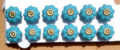 Turquoise Teal Ceramic Drawer Pulls w/ Gold Trim Lot of 12 New Made in India