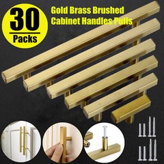 30x Cabinet Pulls Black Brushed Brass Kitchen Cupboard Handles T Knobs Hardware