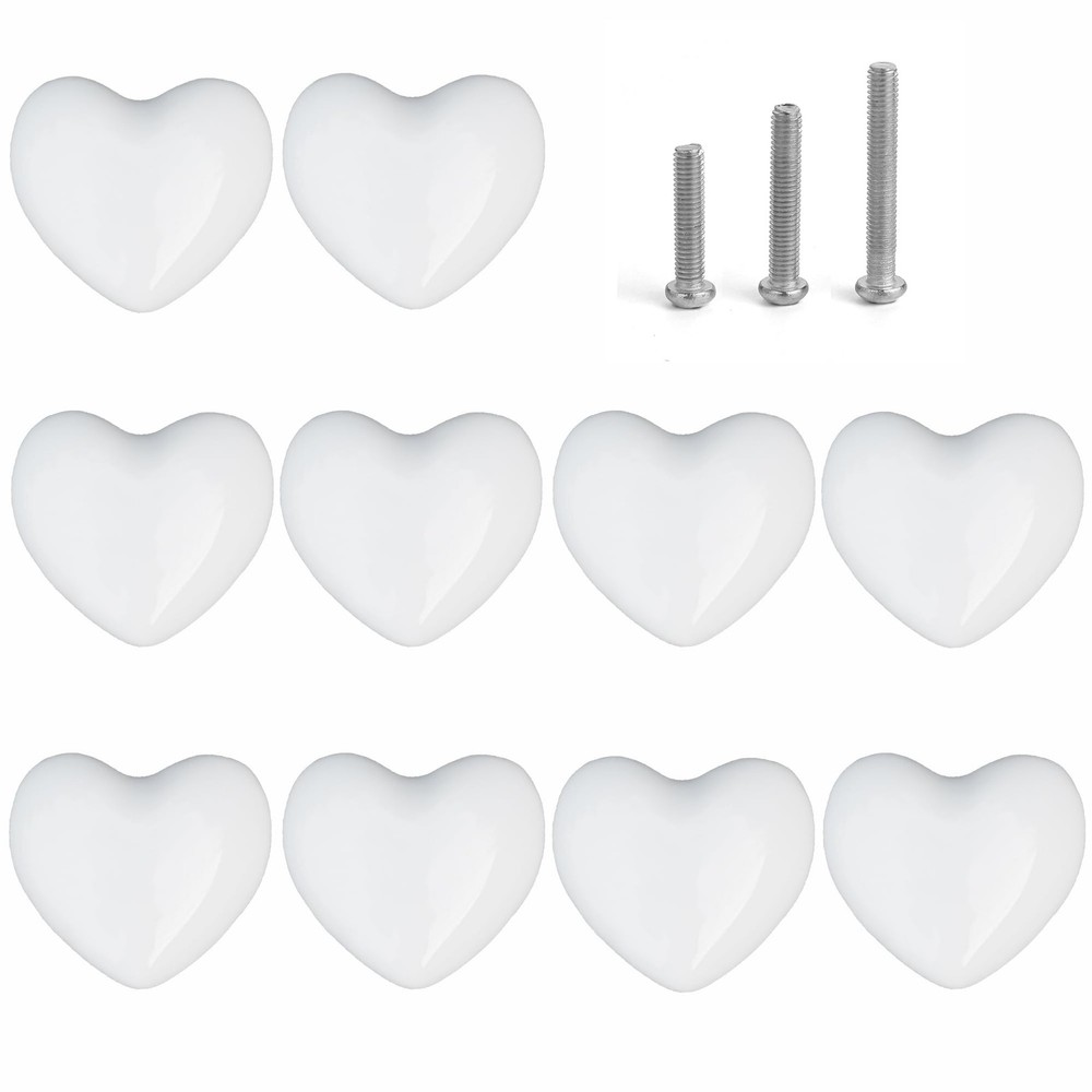 Ceramic Drawer Knobs Heart Shape Cabinet Dresser Pulls Handles with 3 Sized S…