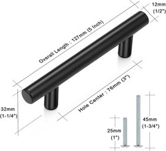 Solid Matte Black Square Cabinet Door Handles Pulls Knobs Kitchen Bath Drawer