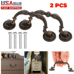 2 X Vintage Drop Bail Retro Cabinet Drawer Pull Antique Black Bronze Handle Knob