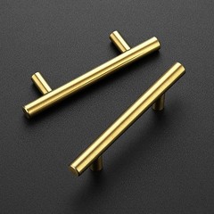 Ravinte Gold Cabinet Handles 5 Pack 5 Inch 3 Hole Centers, Brushed Brass