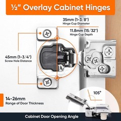 Quiet Close Damper Hinges – 50 Pack of 3-Way Adjustable Stainless Steel Designs