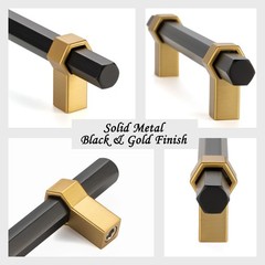 10 Pack 3-3/4 Inch Hole Centers, Black and Gold Cabinet Pulls Matte Black and…