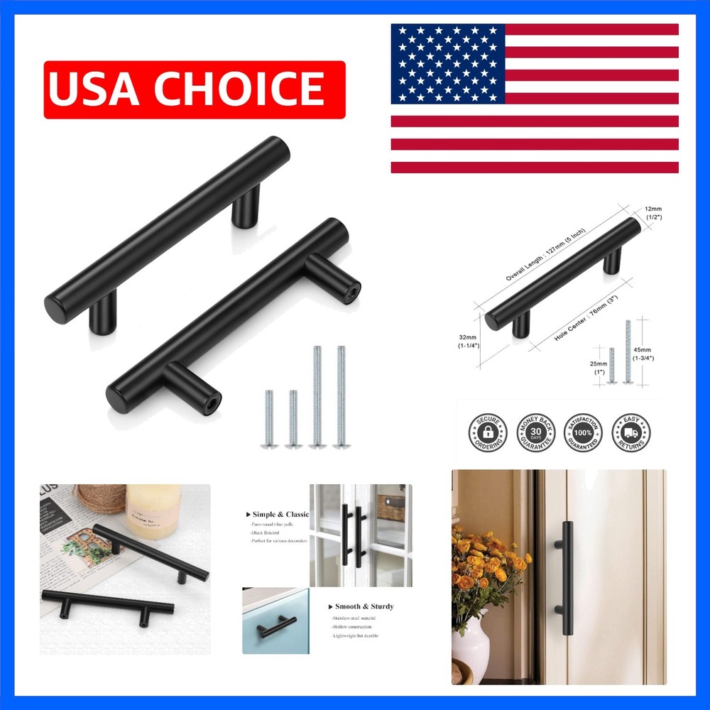 10 Pack|3 Inch Hole Centers Flat Black Cabinet Pulls Modern Cupboard Hardware…