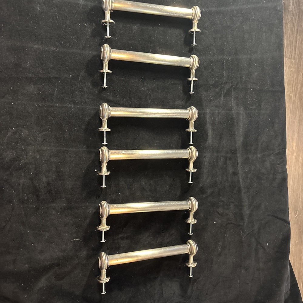 Vintage Chrome Cabinet Door Handles Drawer Pulls 7” Lot Of 6