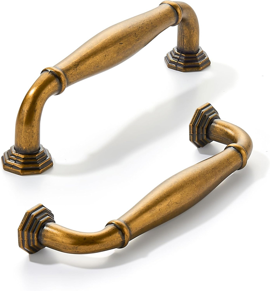 10 Pack 3 Inch(76Mm) Antique Brass Cabinet Pulls Vintage Cabinet Handles Heavy D