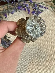 2 Vintage Clear Glass Drawer Pull Knob w/ Antique Bronze Metal Backplate