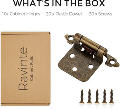 Ravinte 10 Pack (5 Pairs) 1/2″ Overlay Cabinet Hinges, Self-Closing Semi-Conceal