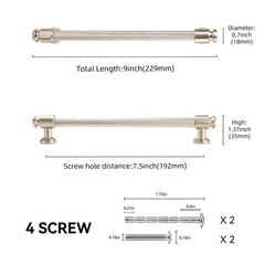 Povefonk 10 Pack 7-1/2 Inch192Mm Brushed Satin Nickel Kitchen Cabinet Handles