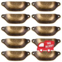 10x Antique Brass Pull Handles Rustic Cup Cabinet Drawer Door Iron Sheet Handle