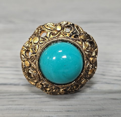 Boho Faux Turquoise Stone 2″ Diameter Drawer Knobs Pulls Gold Filigree Set of 4