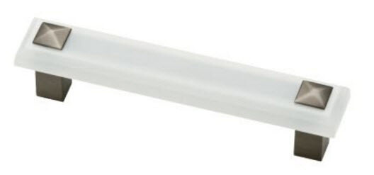 (12 Pack) 3-3/4″ Kaley Pull in Translucent White and Brushed Stainless Steel
