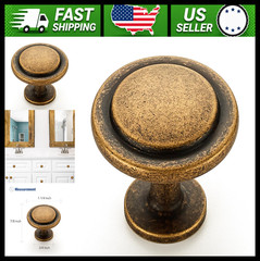 Antique Brass Round Cabinet Knobs 1.25 Inch Zinc Alloy 30 Pack