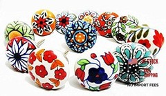 12 x Mix Vintage Look Flower Ceramic Knobs Door Handle Cabinet Drawer 12 FLAT