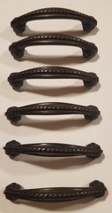 Lot of 12 Cabinet Hardware 6 Handles 9 Knobs Rope Design w/ Screws Dk Brown