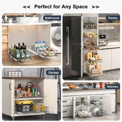 2 Tier Pull Out Cabinet Organizer – 20″ W x 22″ D Soft Close Slide Out Shelve…