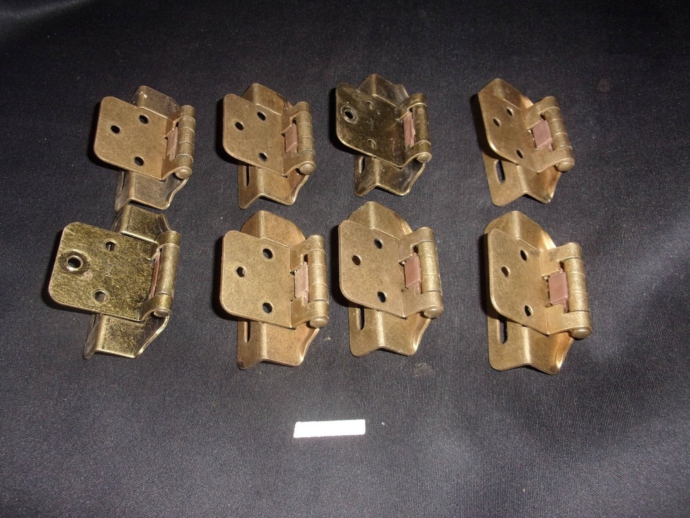 Lot of 8 Antique Gold Cabinet Door Hinges 2 3/4 inches mount
