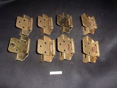 Lot of 8 Antique Gold Cabinet Door Hinges 2 3/4 inches mount