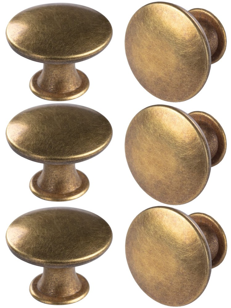 HUGOLEM 6 Pack Brass Round Antique Brass Kitchen Cabinet Knobs Cupboard Door …