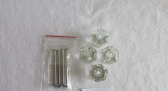 Vintage cabinet glass knobs 1 1/4″ x 1 3/16″ LOT of 4 – shutter cupboard drawer
