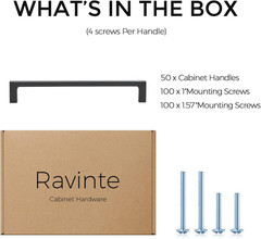 50 Pack 6-1/4 Inch Hole Centers Matte Black Cabinet Pulls Handles – Solid Drawer