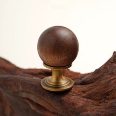 Vintage Handmade Round Knob – Solid Walnut & Brass Pull for Cabinet Drawer