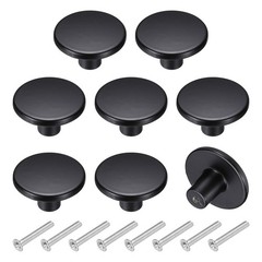 8 Pcs 1.46″ Black Cabinet Knobs Single Hole Round Drawer Knob with Screws